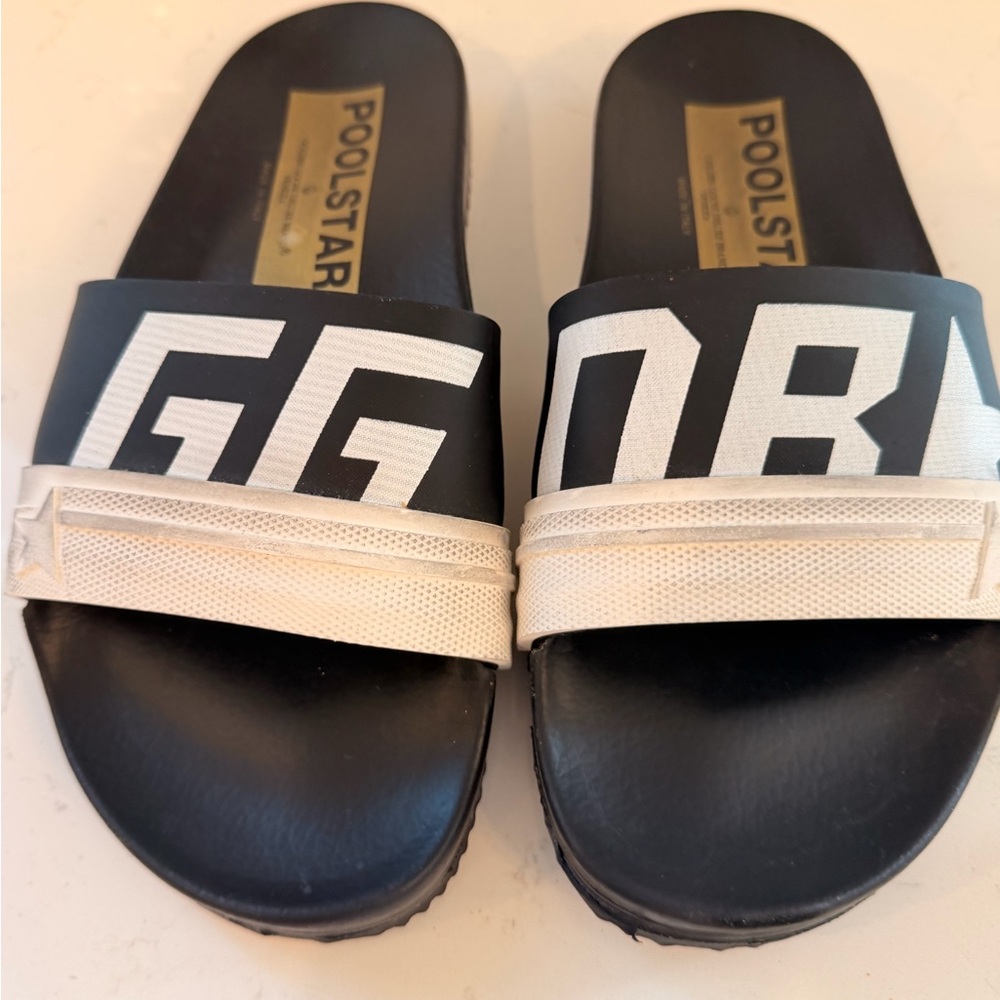 Golden Goose Poolstar Black and White Logo Slide Sandals